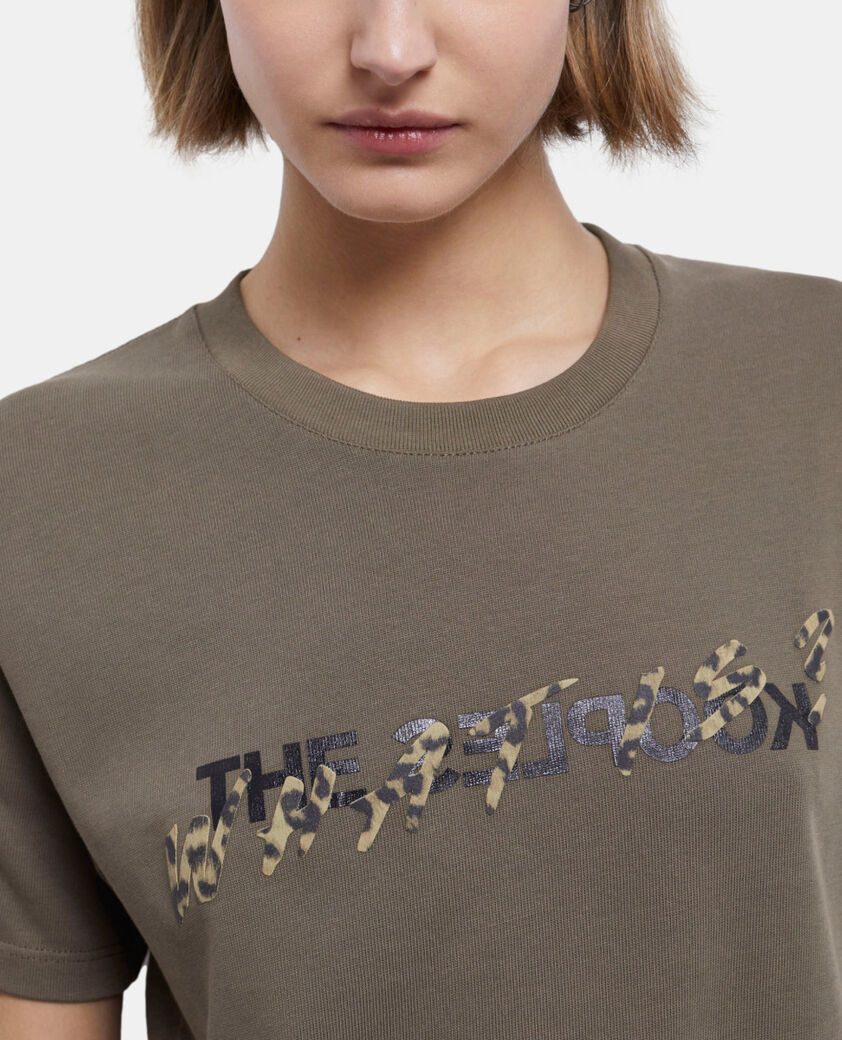 The Kooples WOMEN ALGUE women's khaki and leopard print what is t-shirt