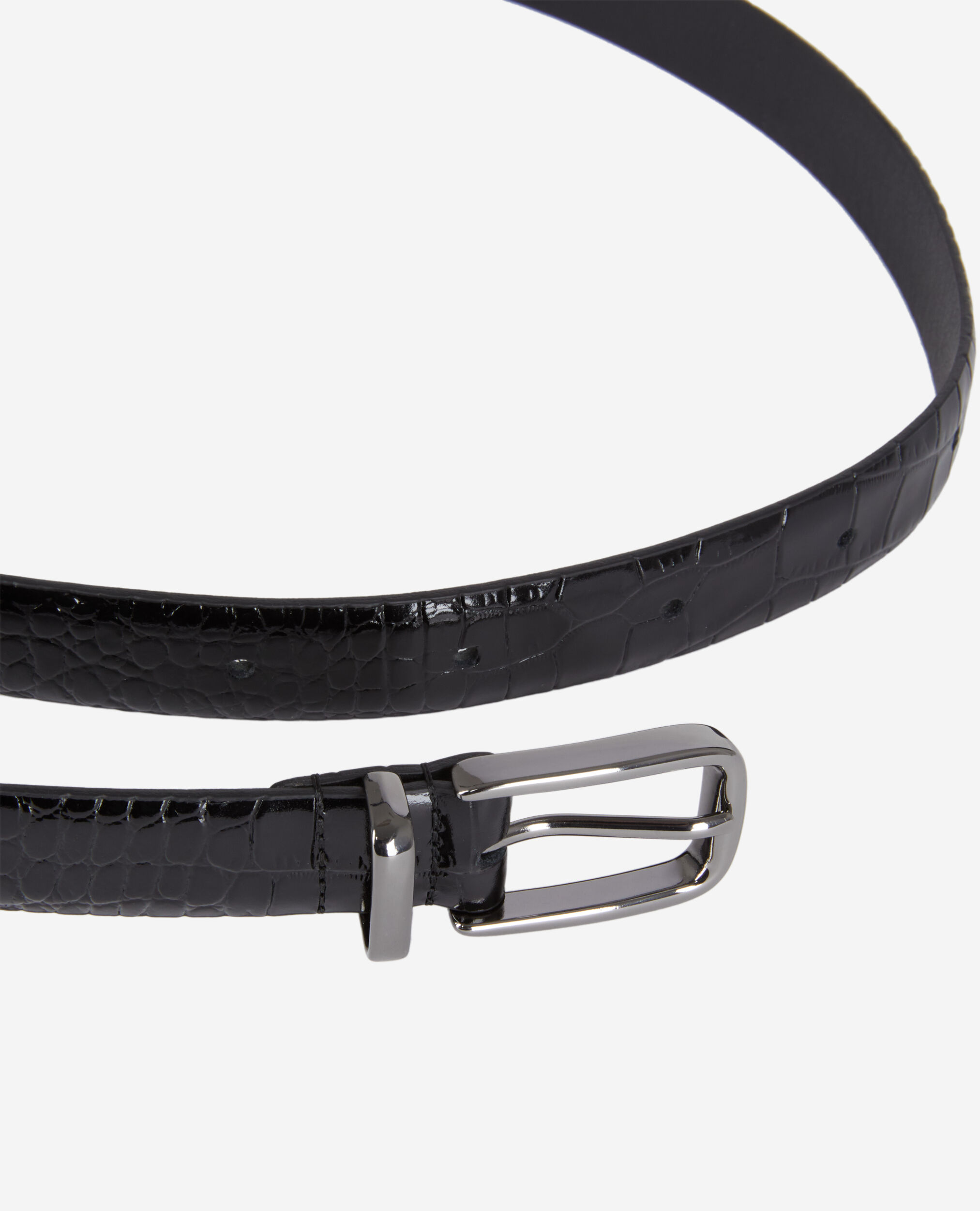 Black crocodile-effect leather belt , BLACK, hi-res image number null