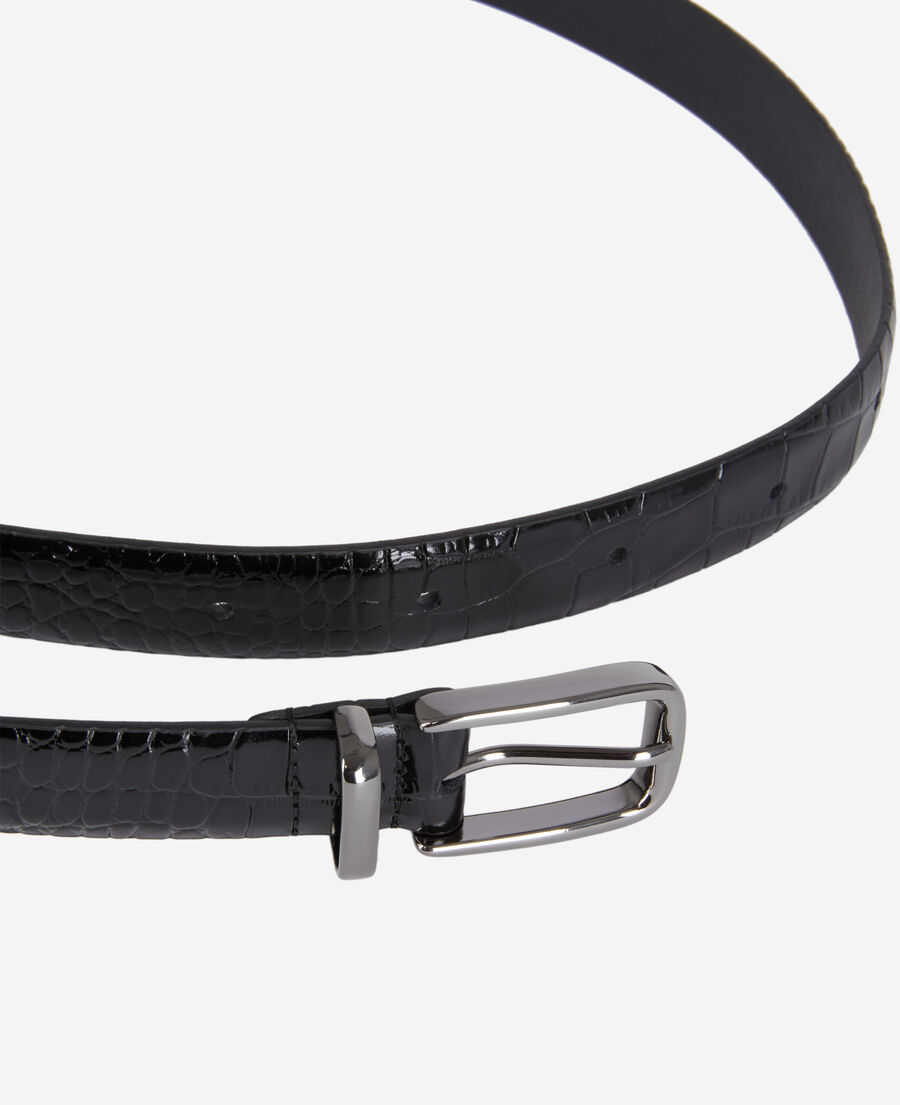 black crocodile-effect leather belt 