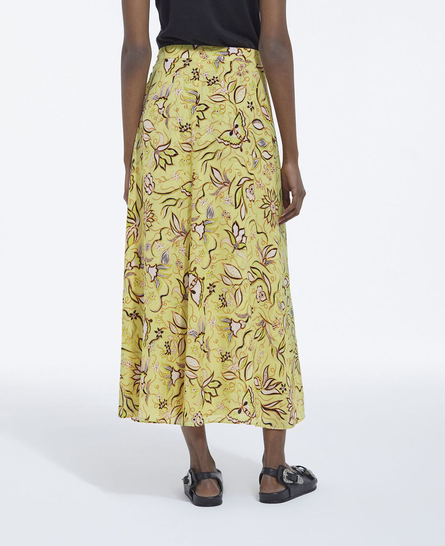 jupe longue portefeuille à fleurs jaunes