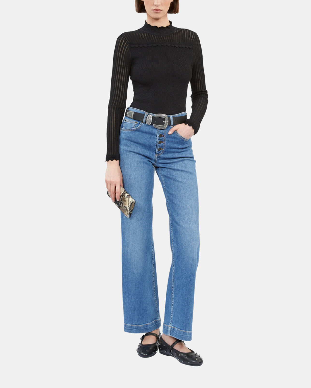 The Kooples FEMME BLUE DENIM jean large bleu