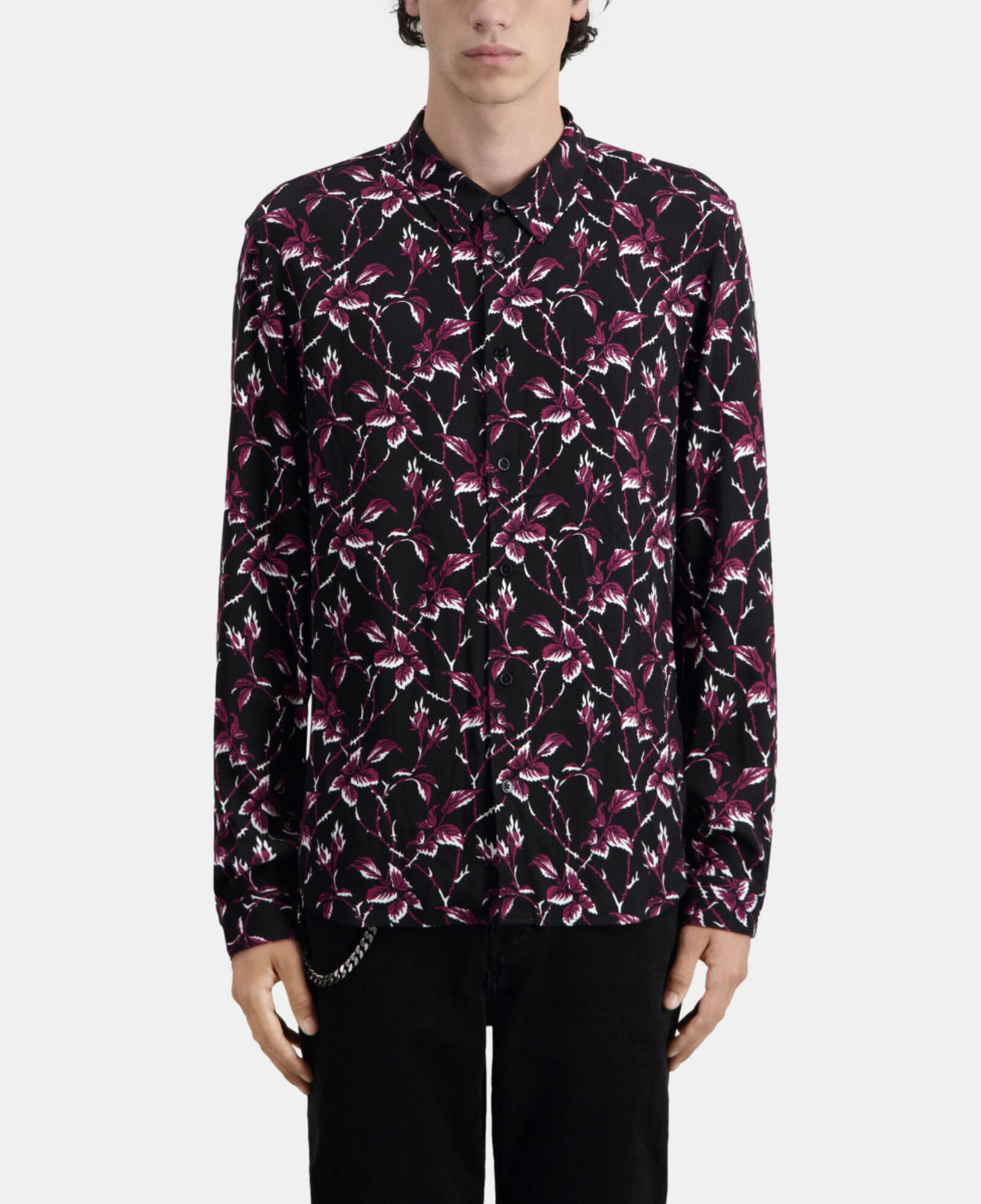 The Kooples MEN BLACK - BURGUNDY printed shirt