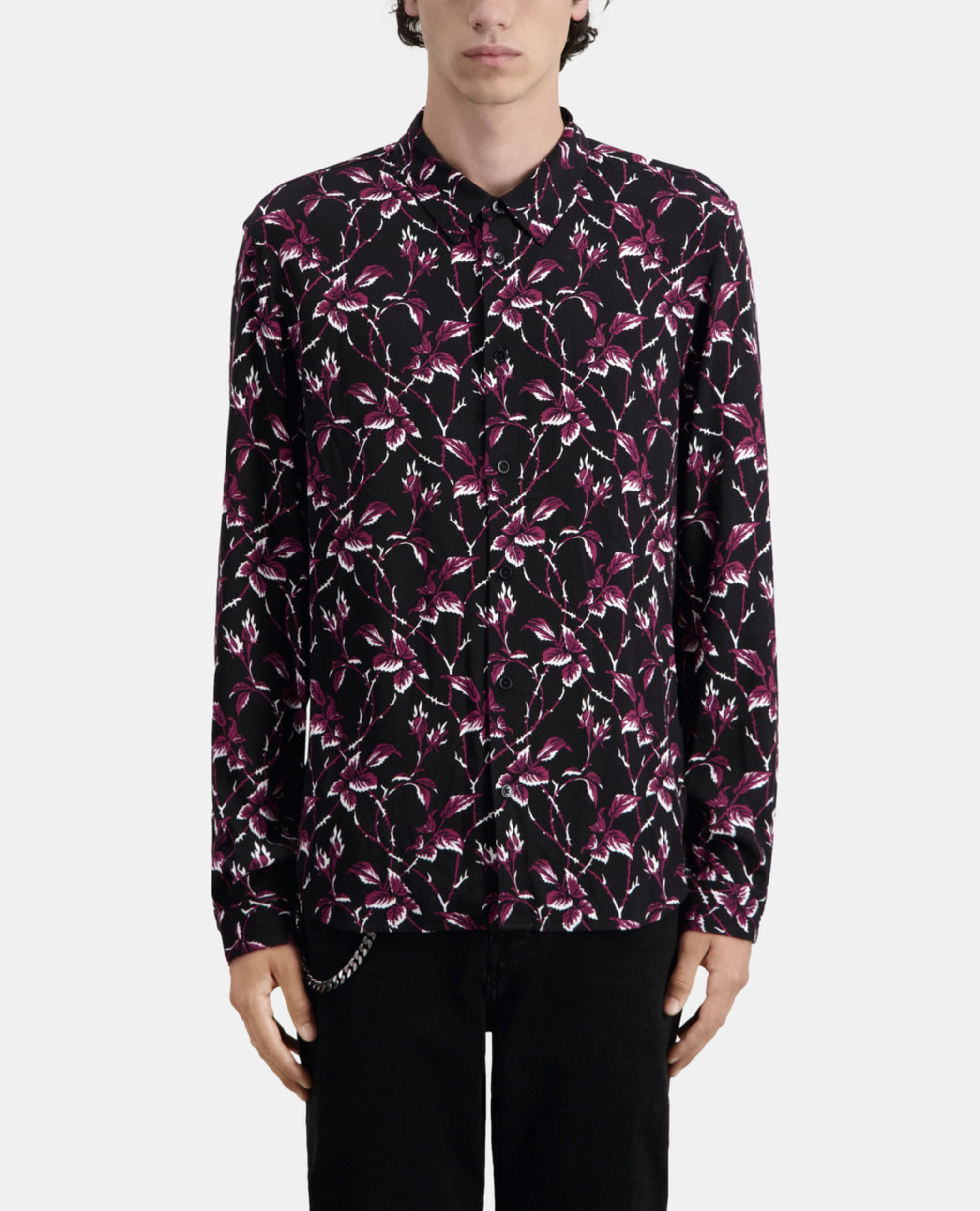 Printed shirt, BLACK - BURGUNDY, hi-res image number null