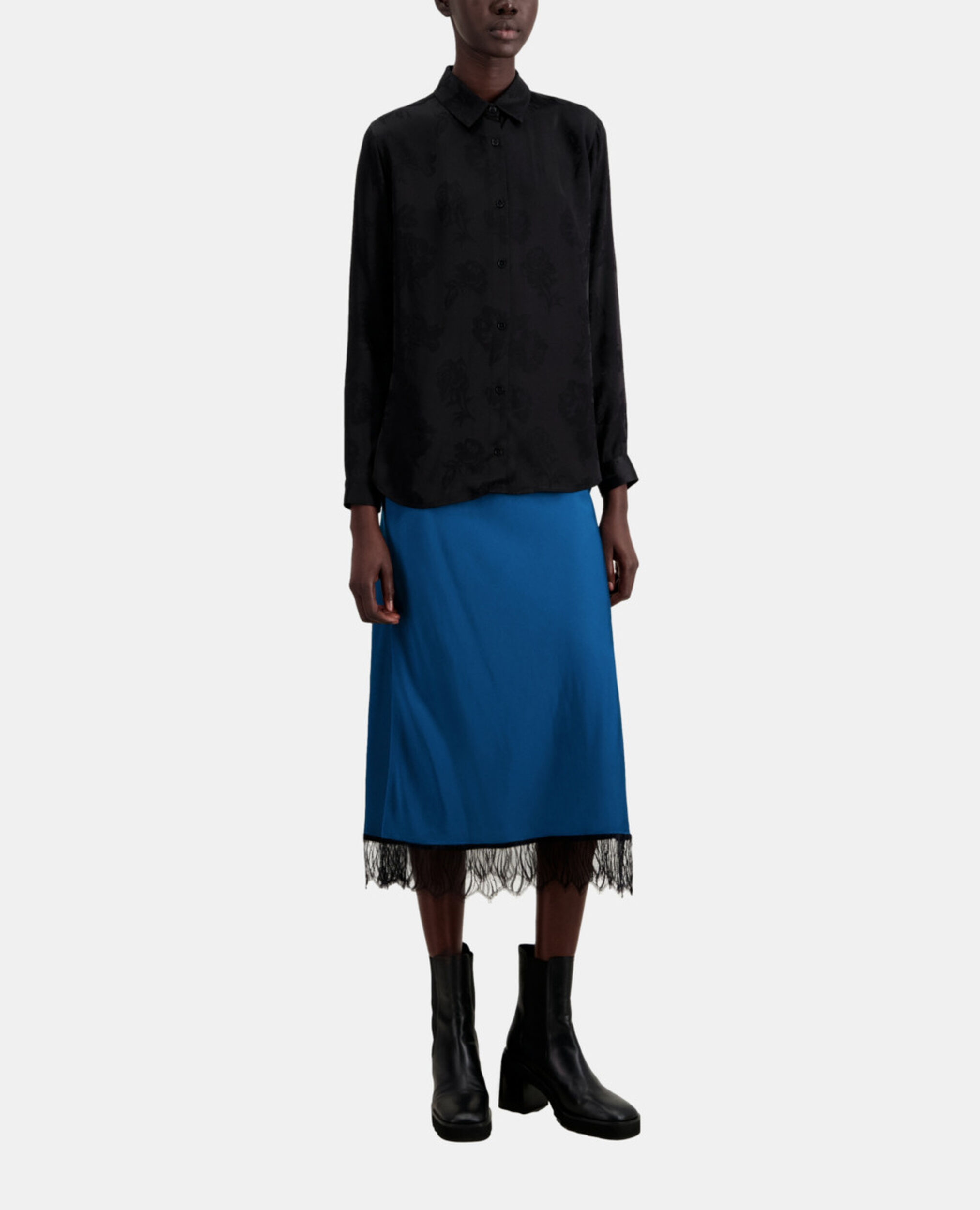 Chemise jacquard fleurie noire, BLACK, hi-res image number null