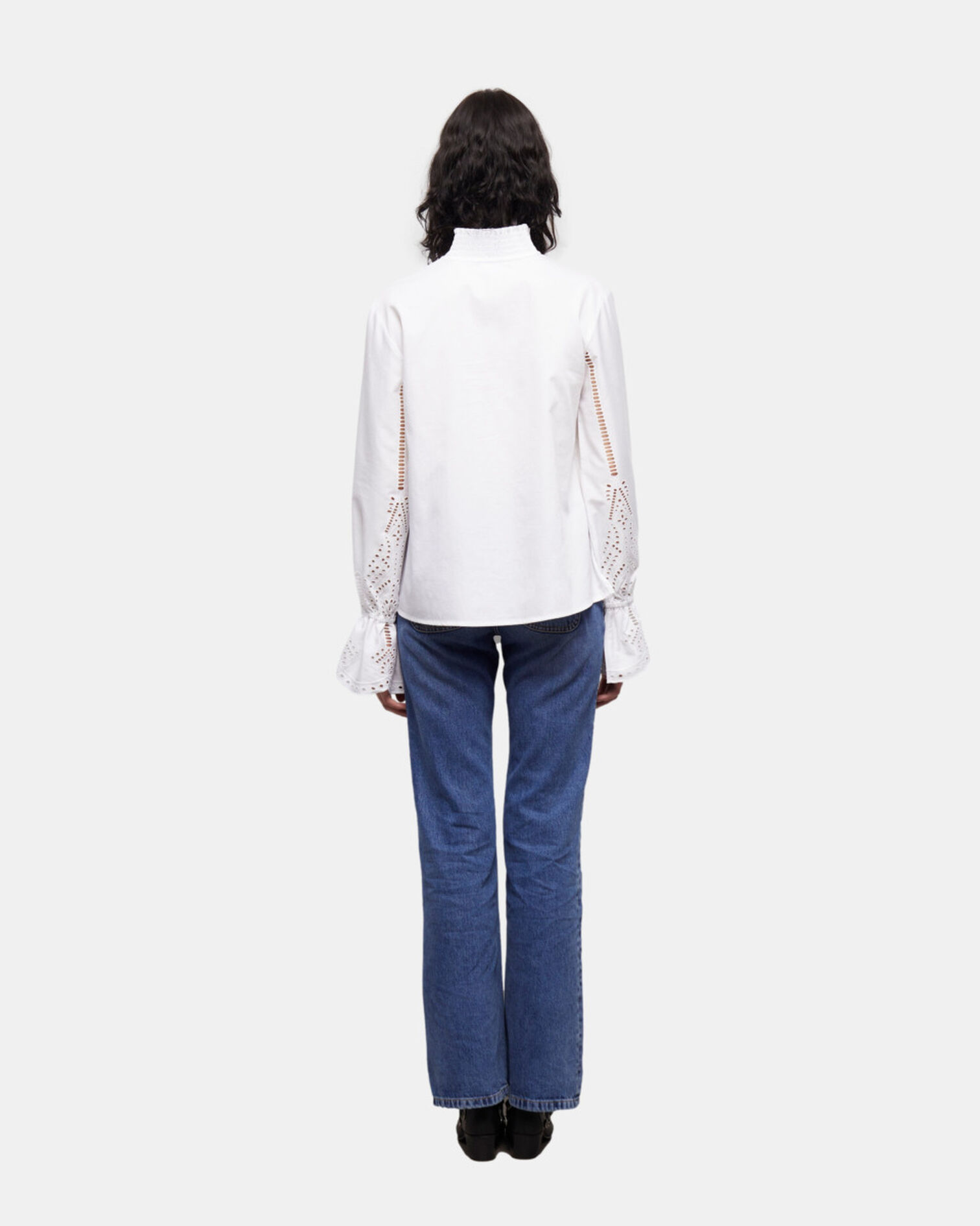 Weiße Bluse mit englischer Stickerei, WHITE, hi-res image number null