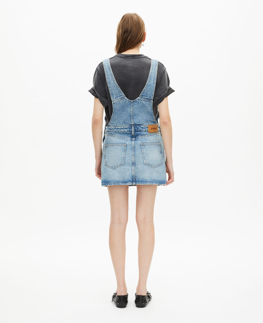 The Kooples WOMEN BLUE BLEACHED / NAVY short denim dungaree dress