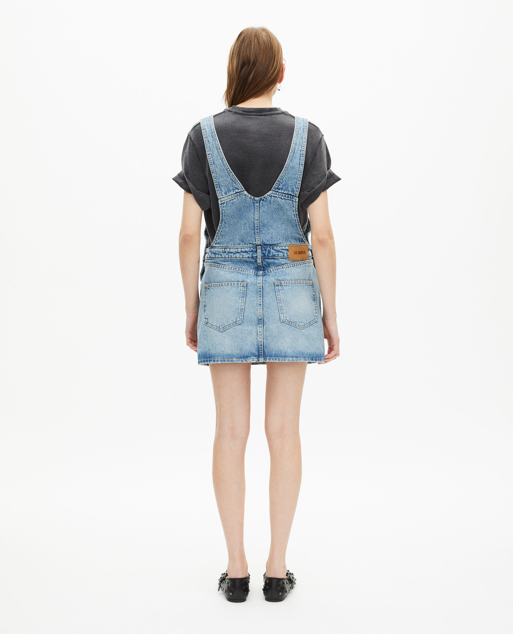 Short denim dungaree dress, BLUE BLEACHED / NAVY, hi-res image number null