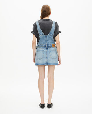 The Kooples WOMEN BLUE BLEACHED / NAVY short denim dungaree dress