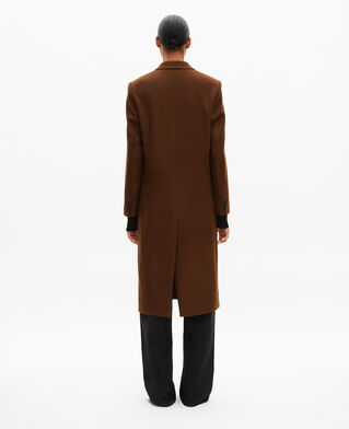 The Kooples WOMEN CHOCOLATE long coat with brown leather details