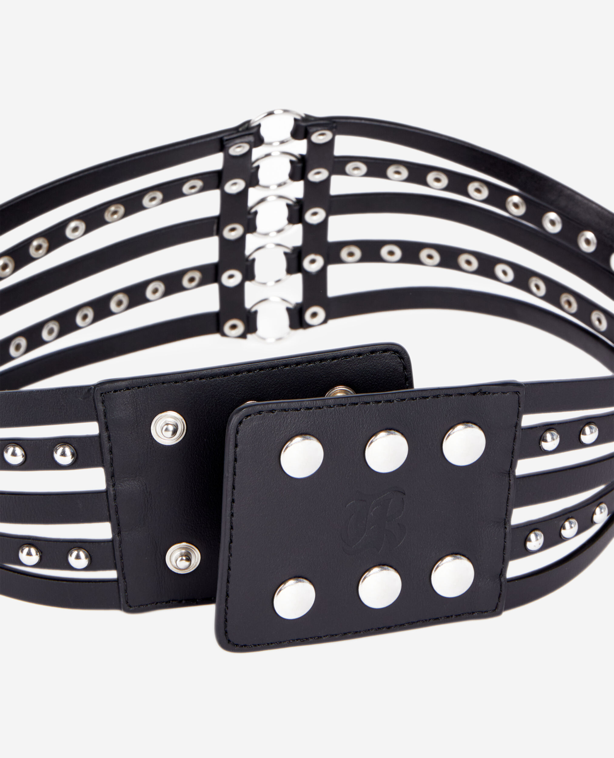 Black leather corset belt with studs, BLACK, hi-res image number null