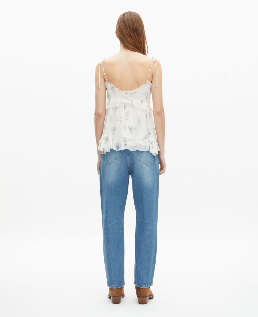 The Kooples F WHITE / SKY BLUE white floral ruffle top