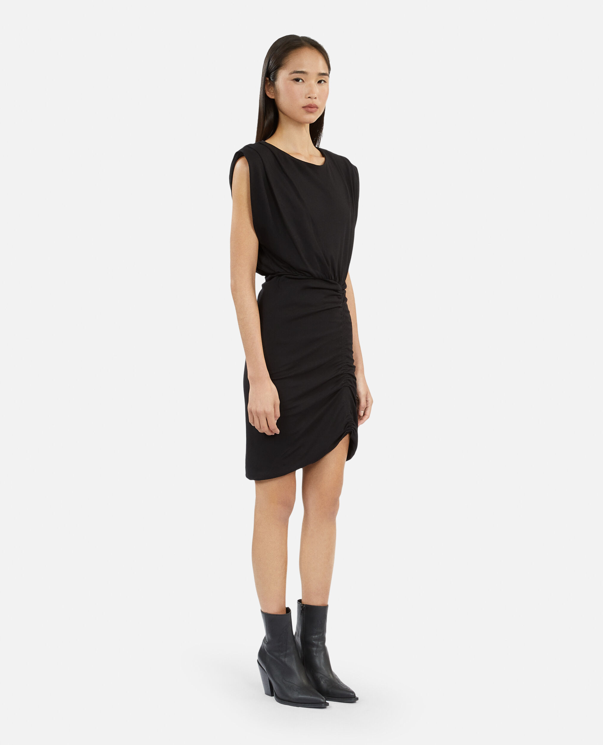 Short black dress with shirring, BLACK, hi-res image number null