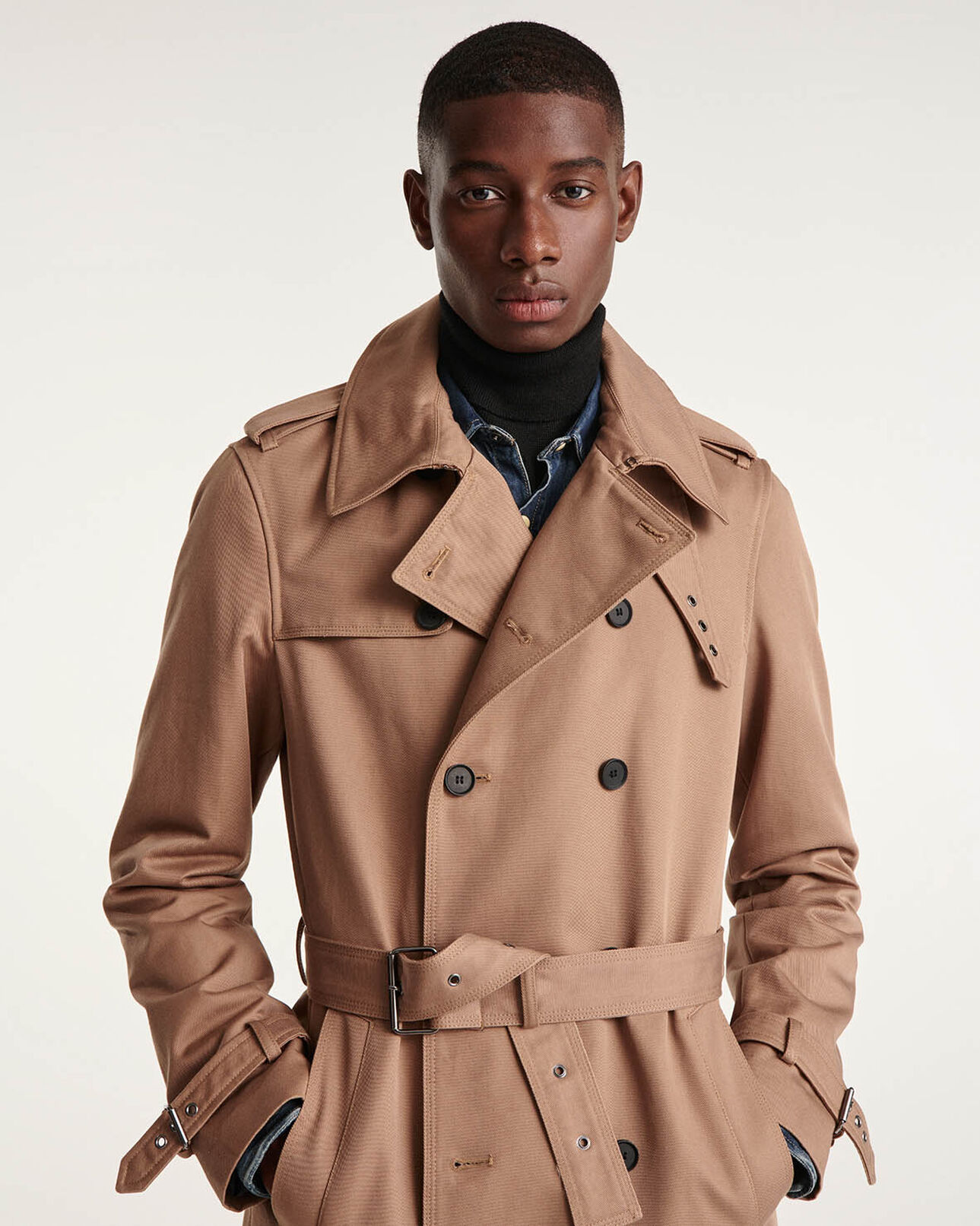 The Kooples MEN BEIGE beige belted double-breasted trench coat