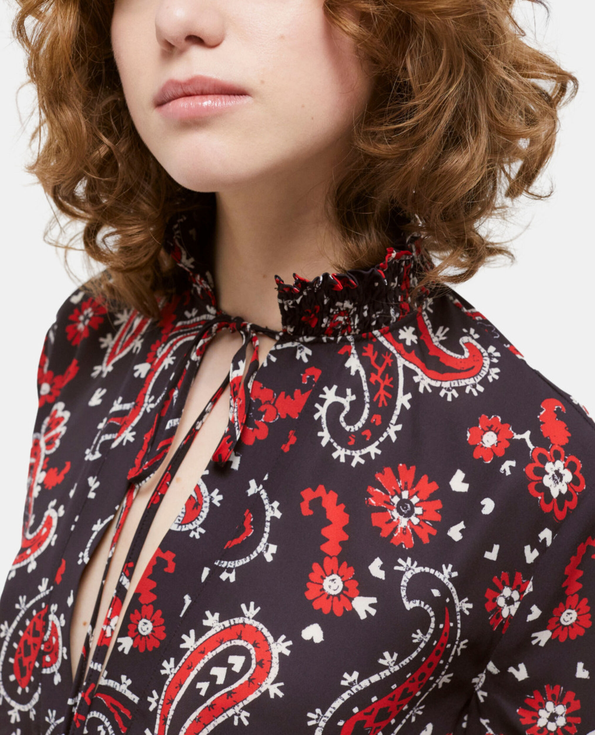 Bluse mit Print, BLACK - RED, hi-res image number null