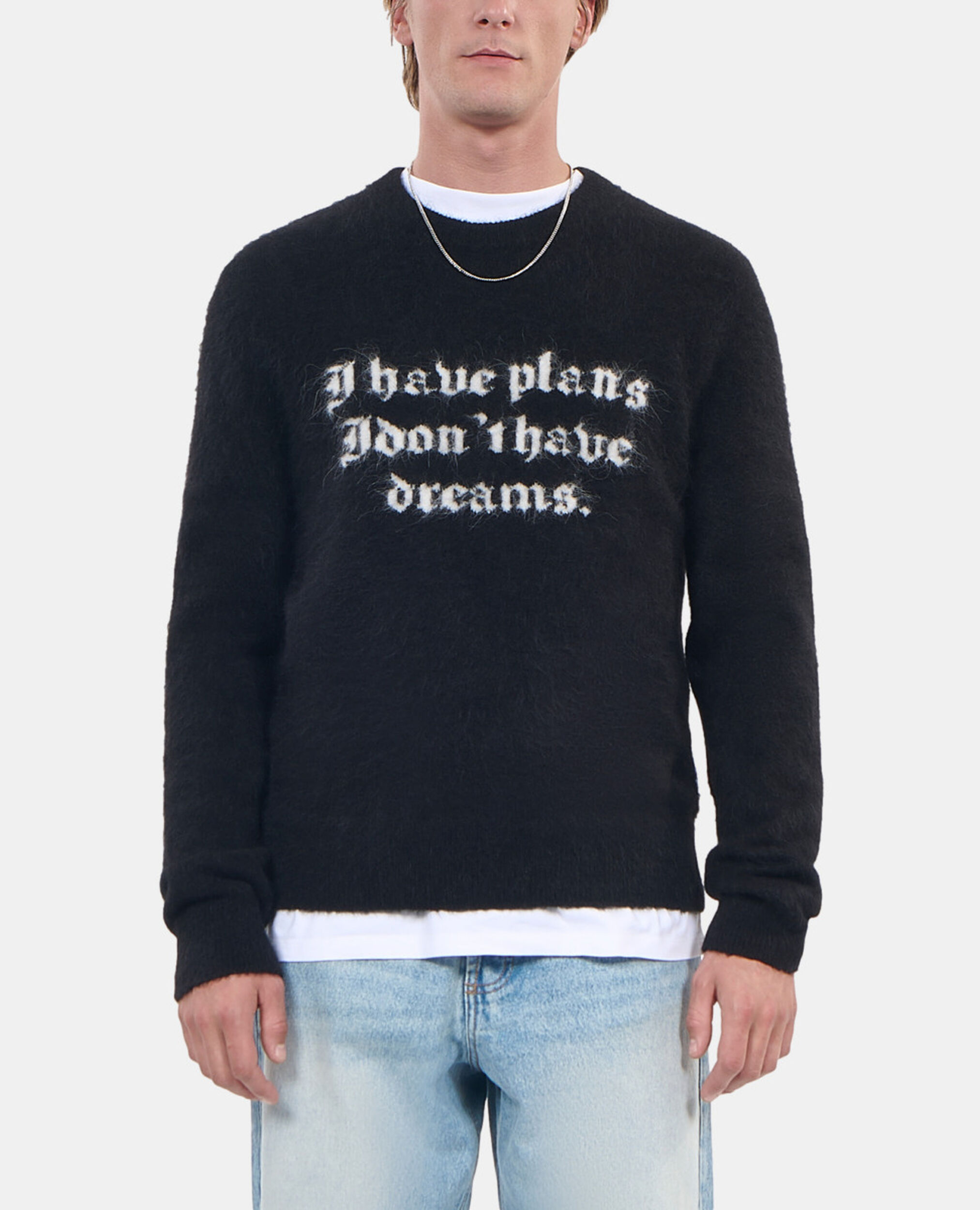 Black alpaca sweater, BLACK / WHITE, hi-res image number null