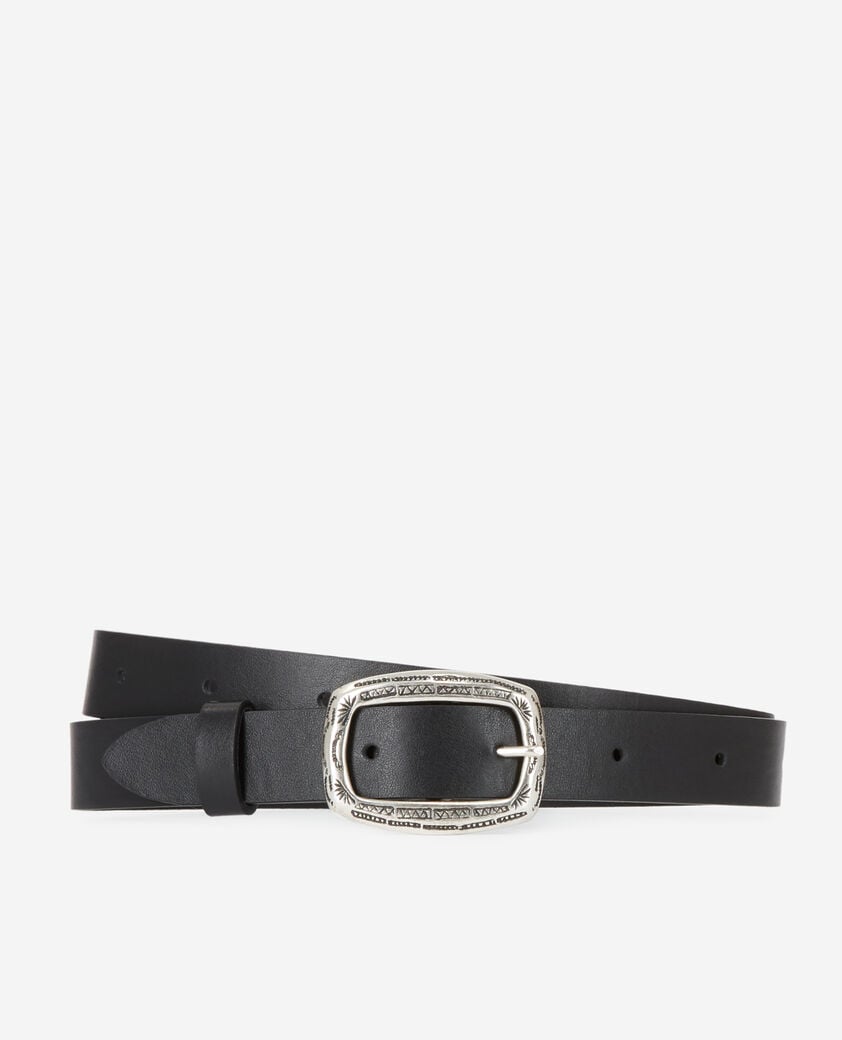 The Kooples MEN BLACK thin black leather belt with rectangular buckle