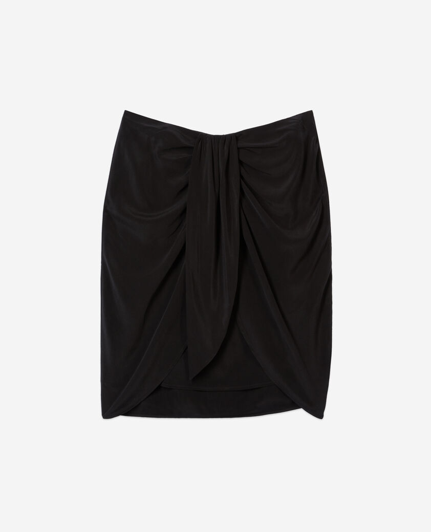 The Kooples WOMEN BLACK short black draped washed silk skirt