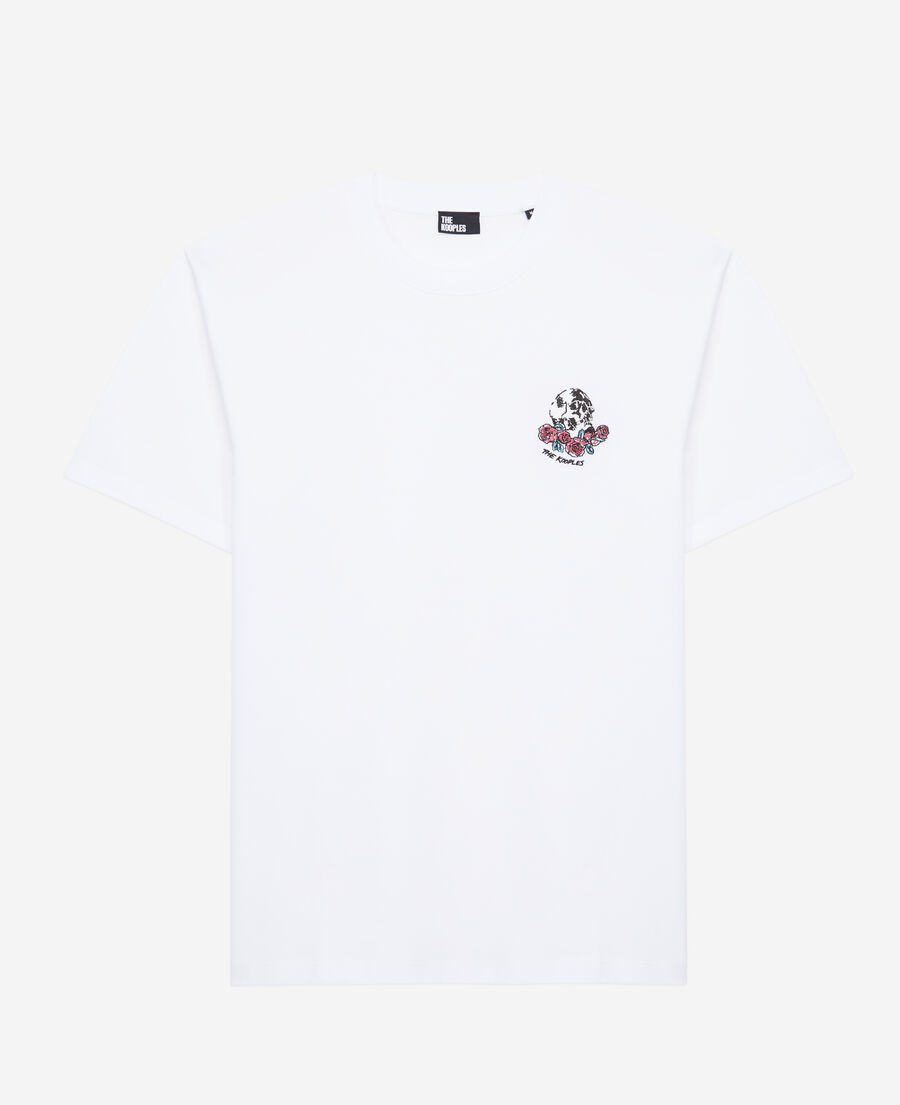 The Kooples H WHITE men's white t-shirt with vintage skull embroidery