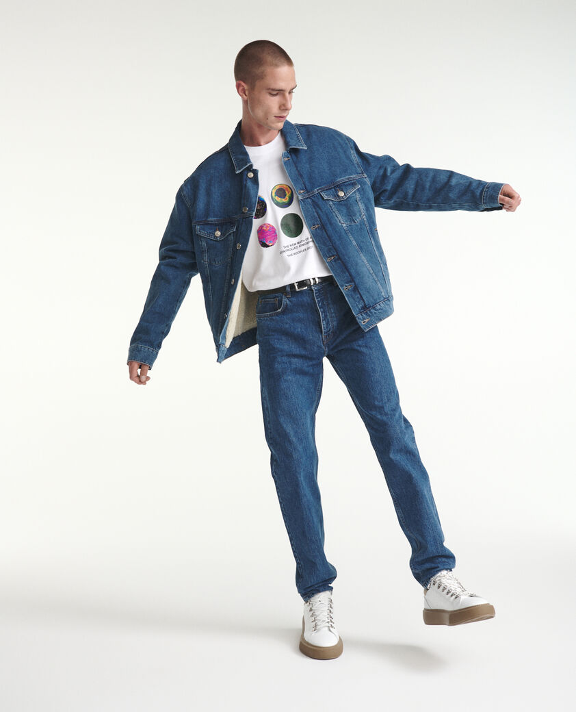 The Kooples HERREN BLUE WASHED jeansjacke blau schaffellfutter