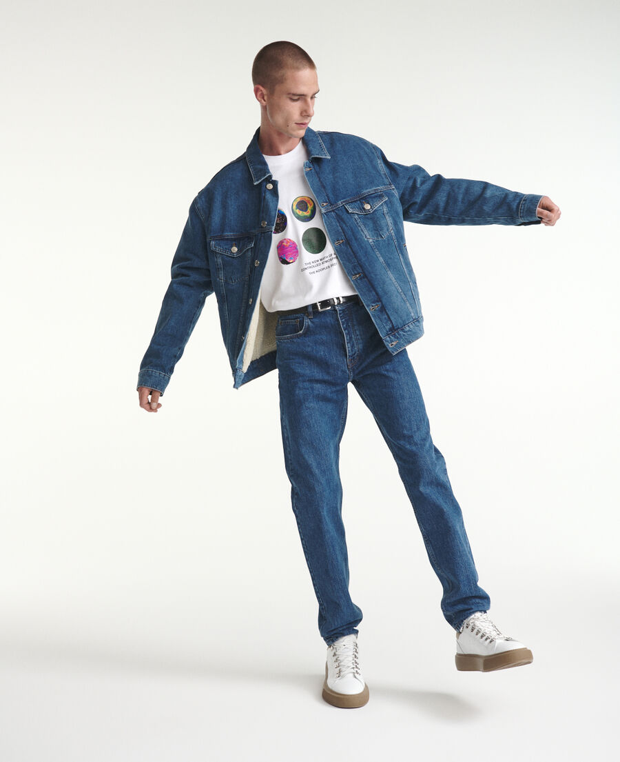 The Kooples HERREN BLUE WASHED jeansjacke blau schaffellfutter