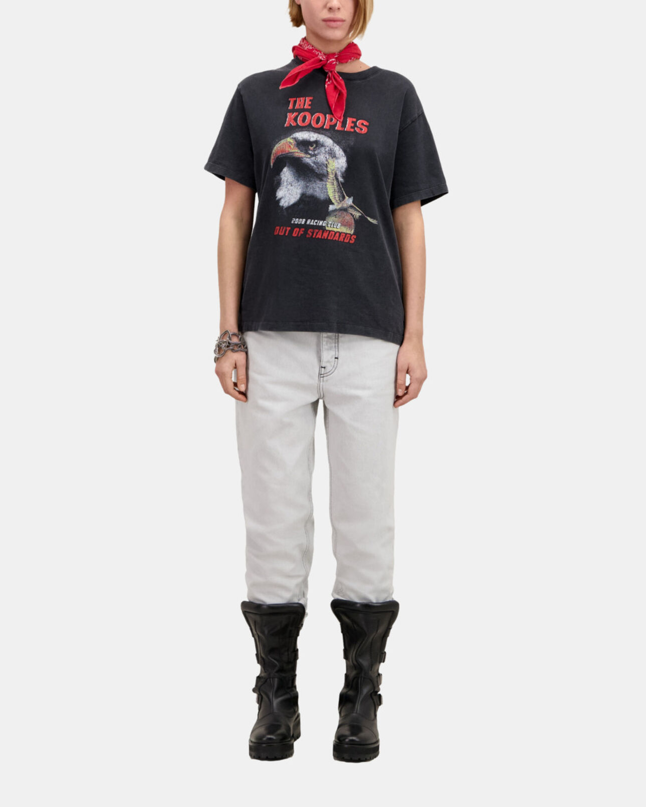 The Kooples DAMEN BLACK WASHED schwarzes t-shirt damen mit „eagle“-siebdruck