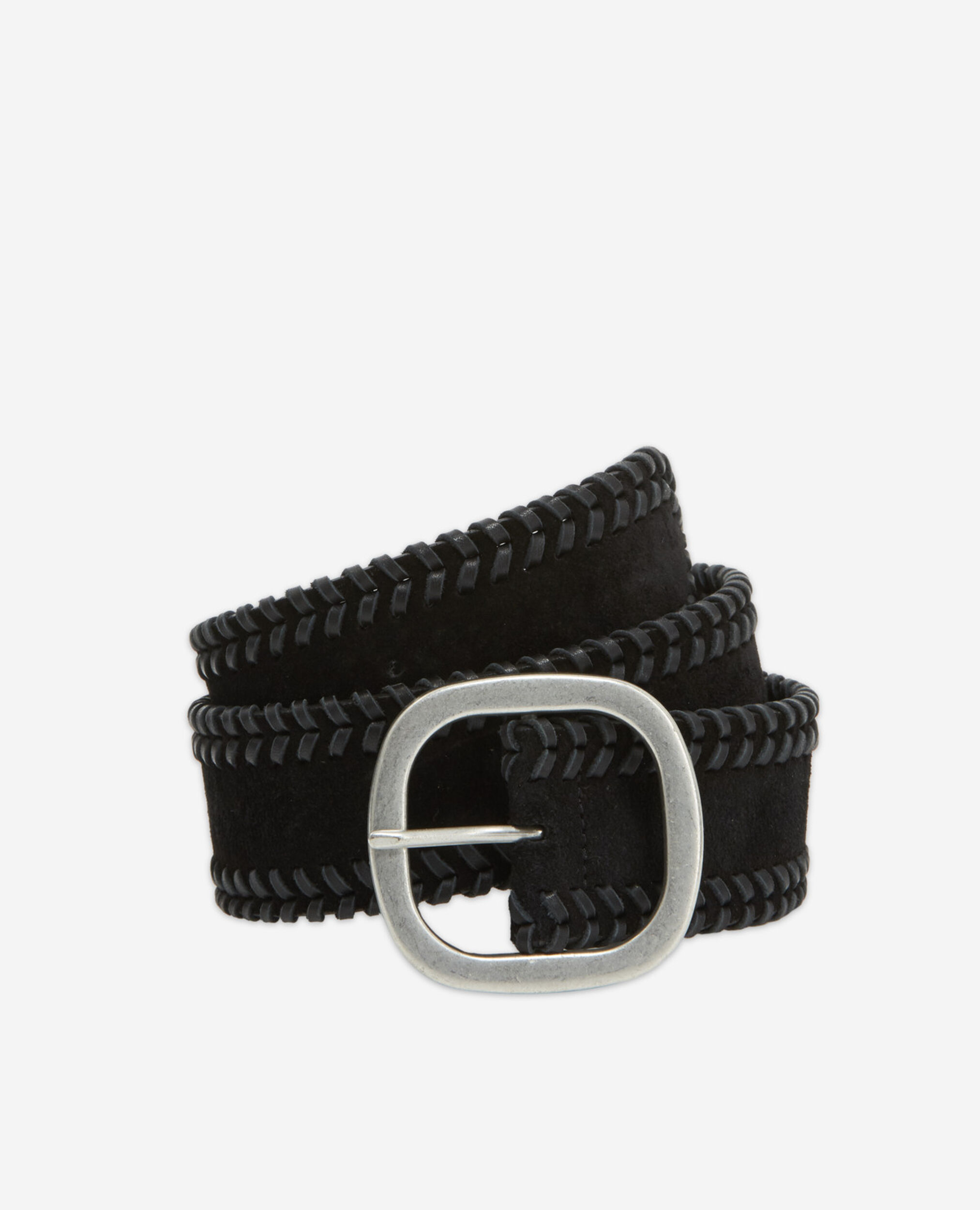 Women’s leather belt w/ braided details, BLACK, hi-res image number null