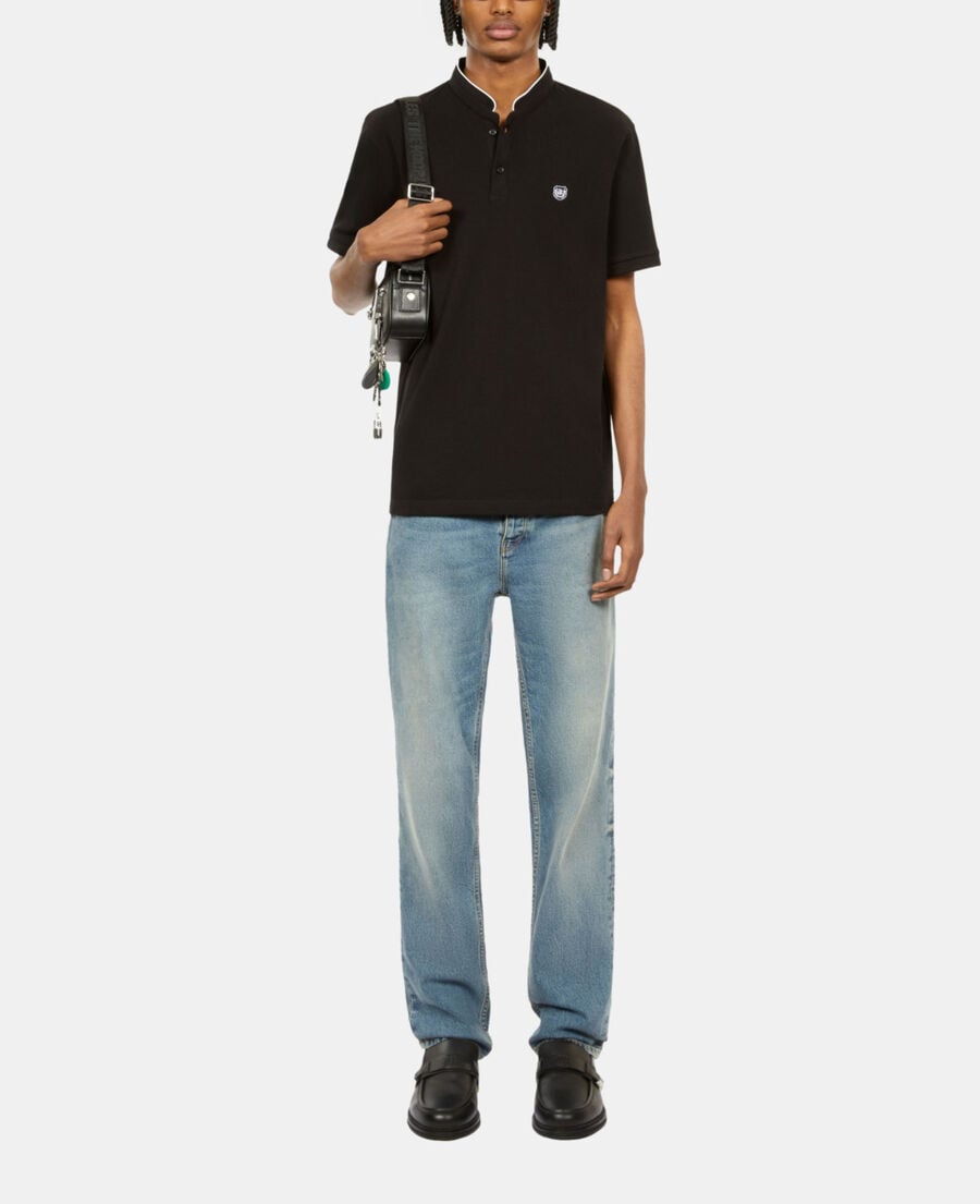 The Kooples H BLACK / WHITE black pique cotton polo t-shirt