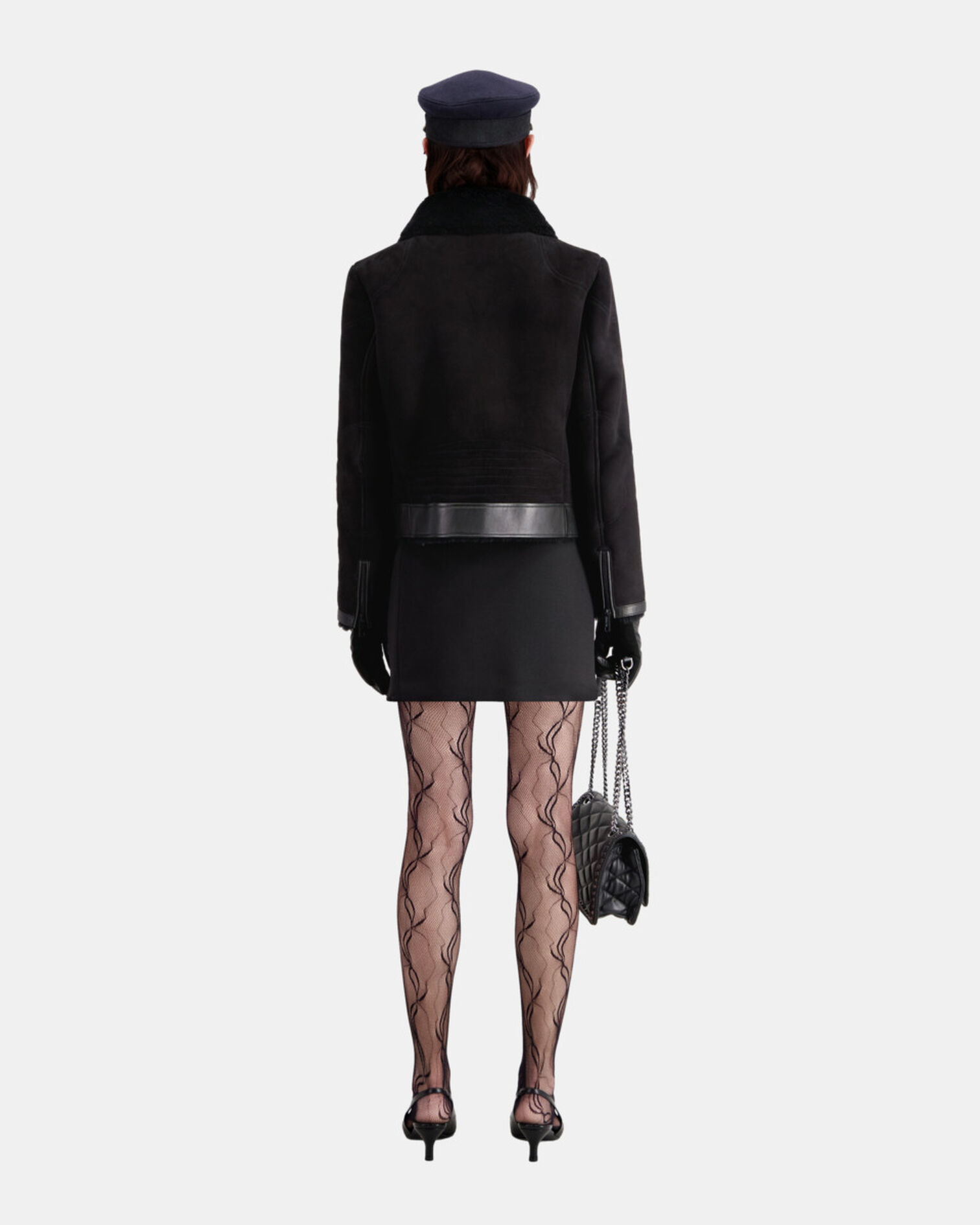 Black shearling bomber jacket, BLACK, hi-res image number null