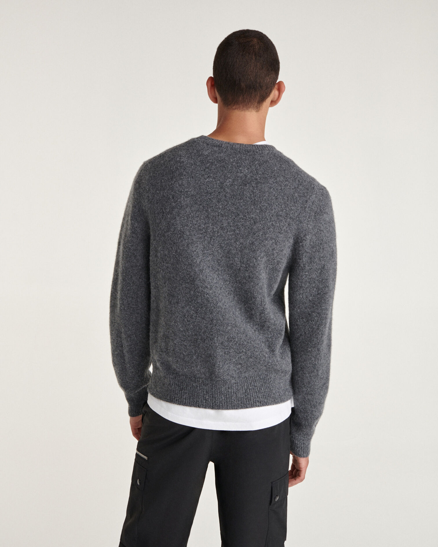 Gray alpaca wool sweater with crew neck, DARK GREY, hi-res image number null