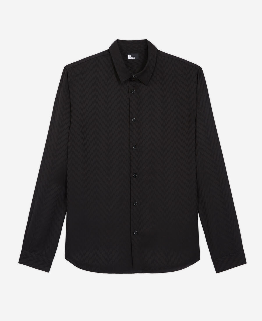 The Kooples HOMME BLACK chemise col classique en jacquard noire