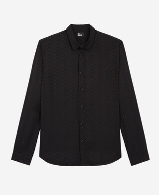 The Kooples HOMME BLACK chemise col classique en jacquard noire