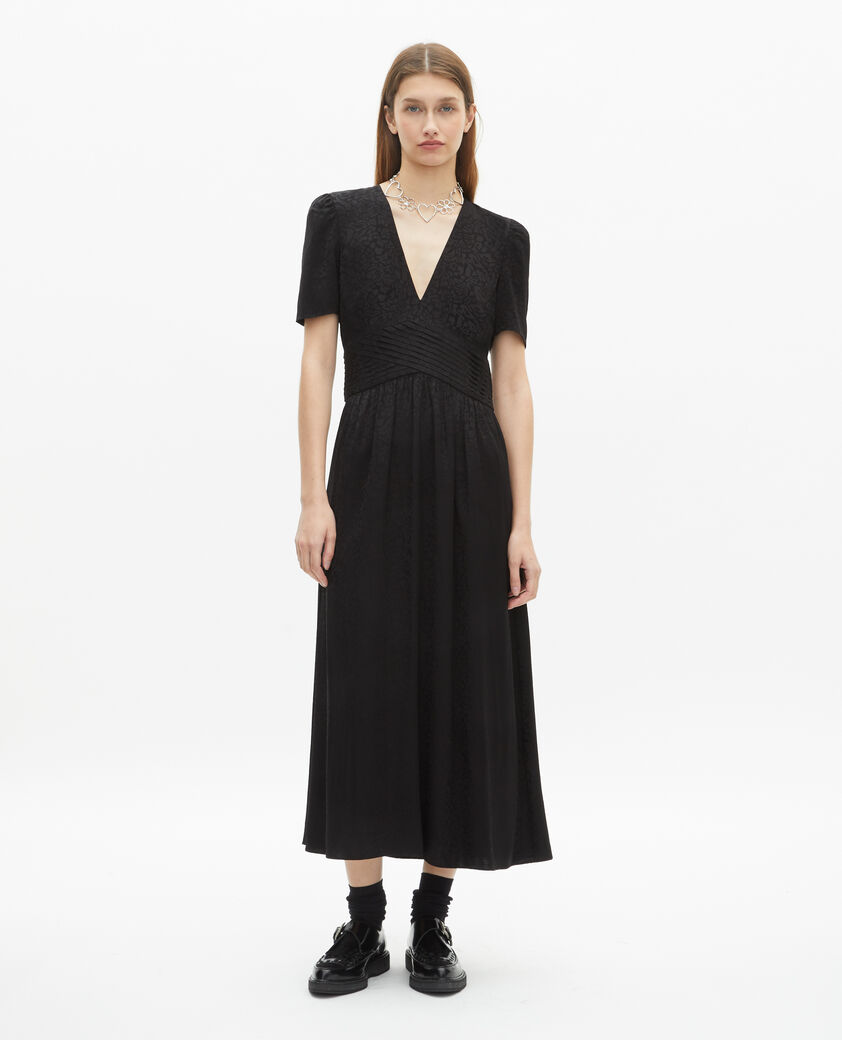 The Kooples DAMEN BLACK langes kleid aus schwarzem jacquard