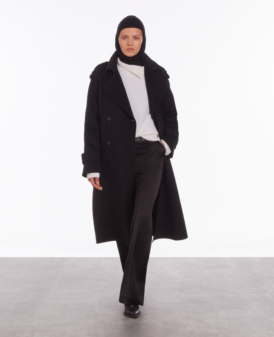 Long black coat in wool blend | The Kooples - UK