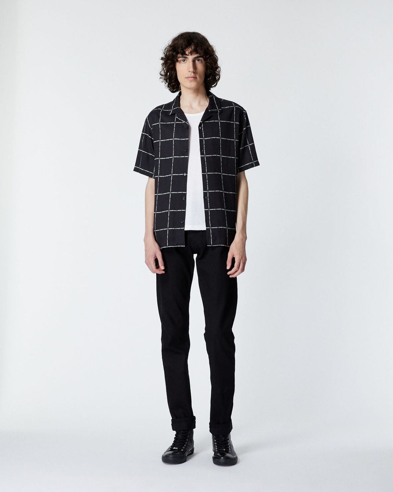 The Kooples HOMBRE BLACK WHITE camisa manga corta negra cuadros