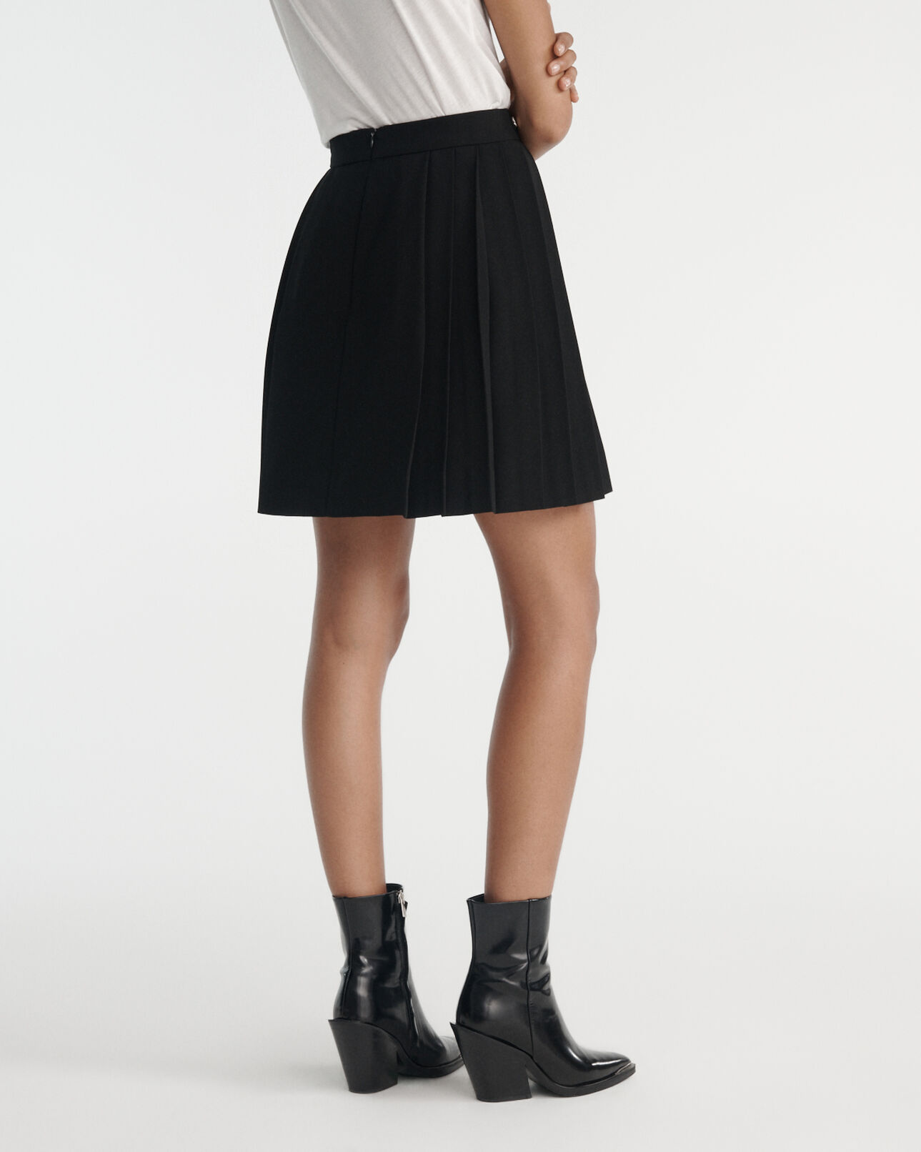 The Kooples MUJER BLACK falda negra plisada crepé cinturón cadena
