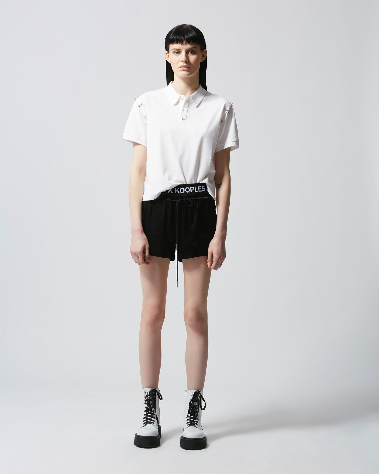 The Kooples FEMME BLACK short noir fluide à bande logo