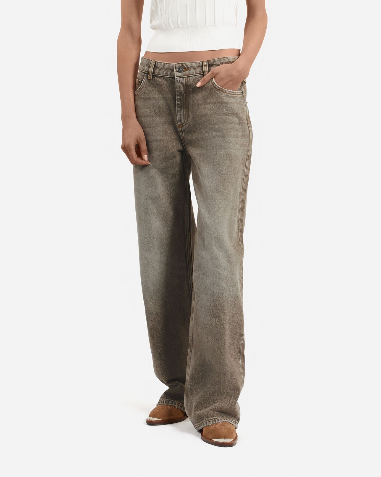 The Kooples WOMEN OLIVE wide-leg olive jeans