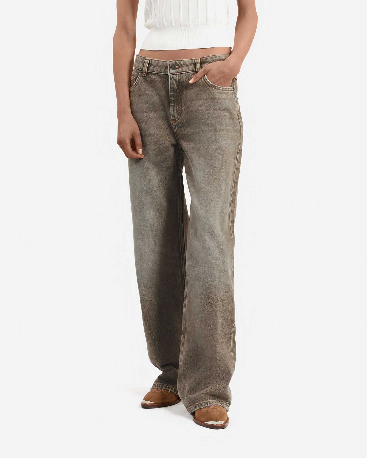 Wide-leg olive jeans, OLIVE, hi-res image number null