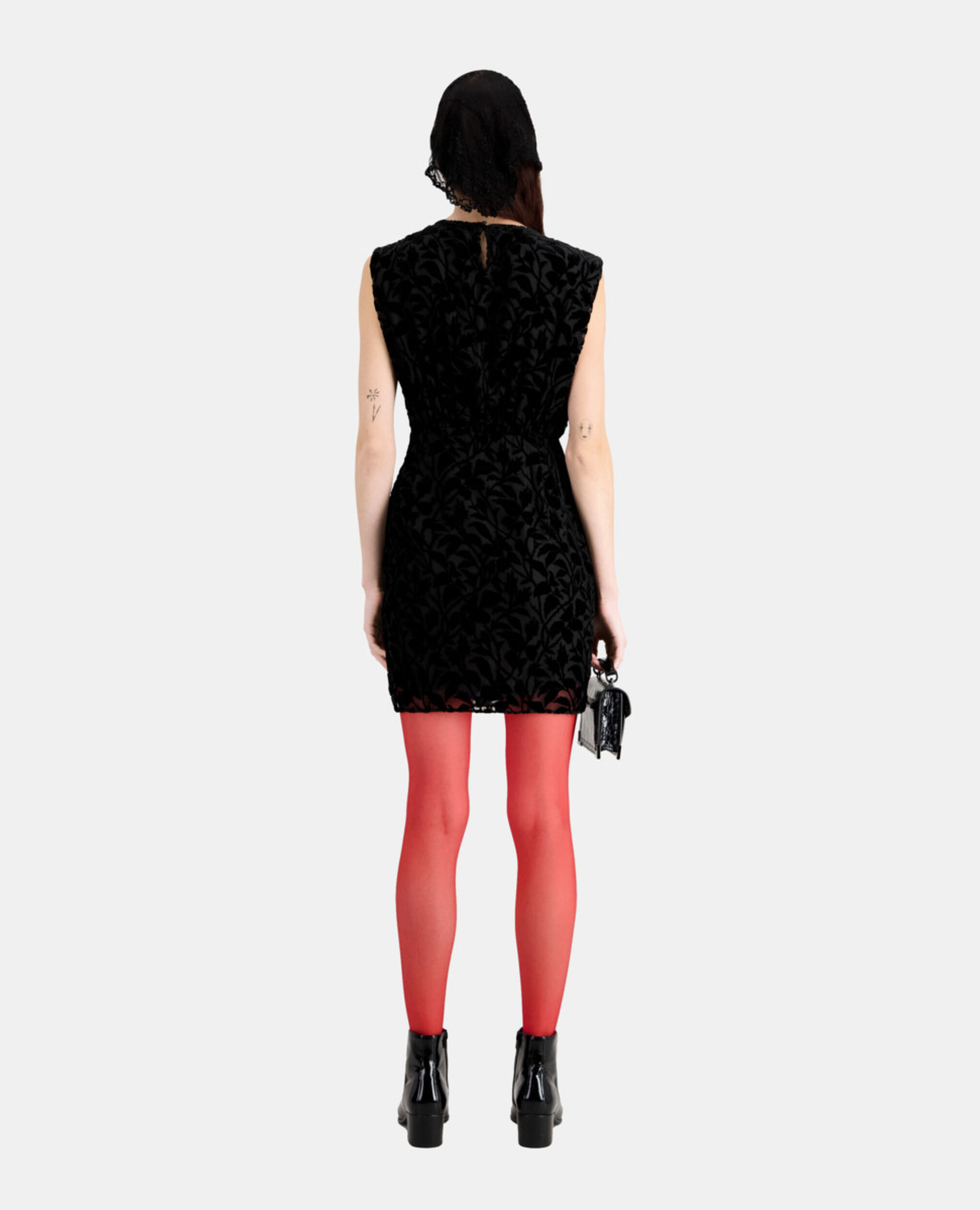Short black devoré velvet dress, BLACK, hi-res image number null