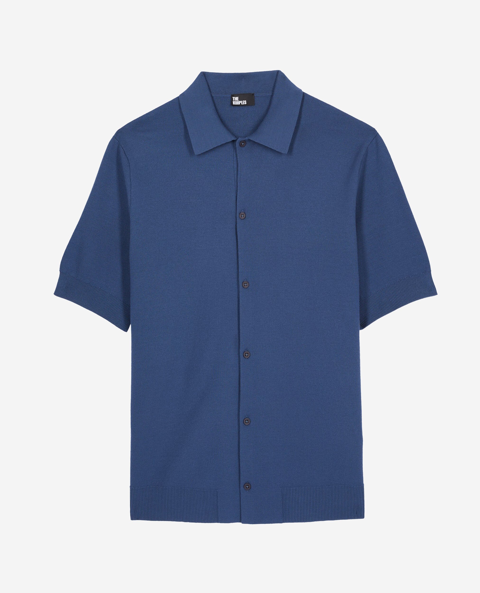 Blue short-sleeved knitted shirt, MIDDLE NAVY, hi-res image number null