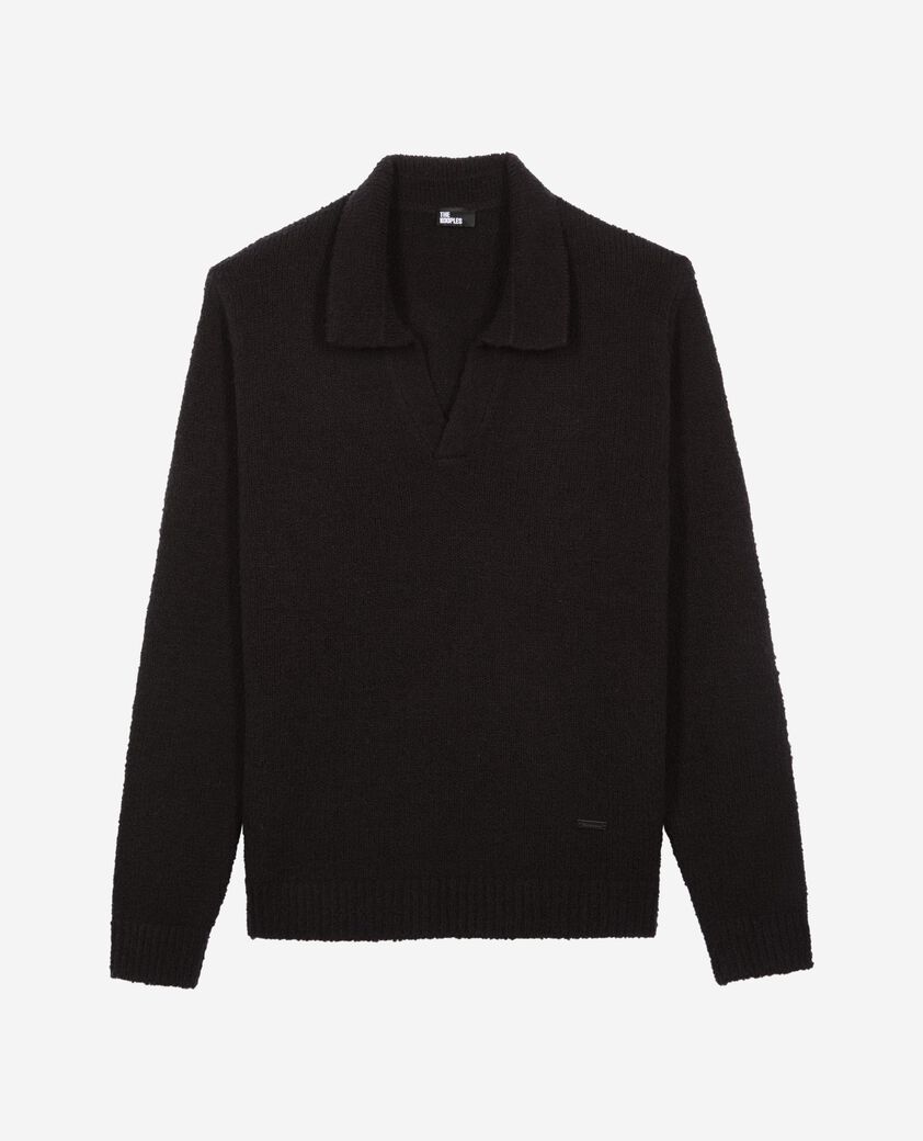 The Kooples H BLACK black wool tunisian collar sweater