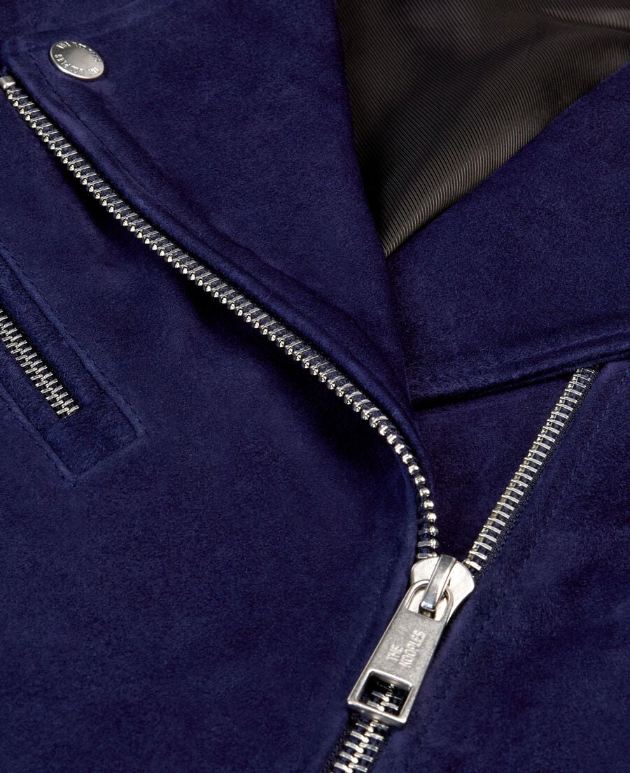 The Kooples FEMME DARK BLUE blouson biker en cuir suède bleu marine