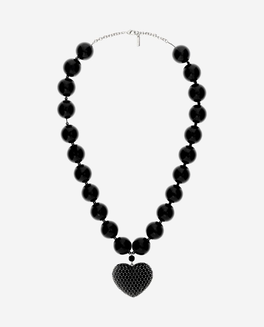 The Kooples WOMEN BLACK black pearl heart pendant necklace