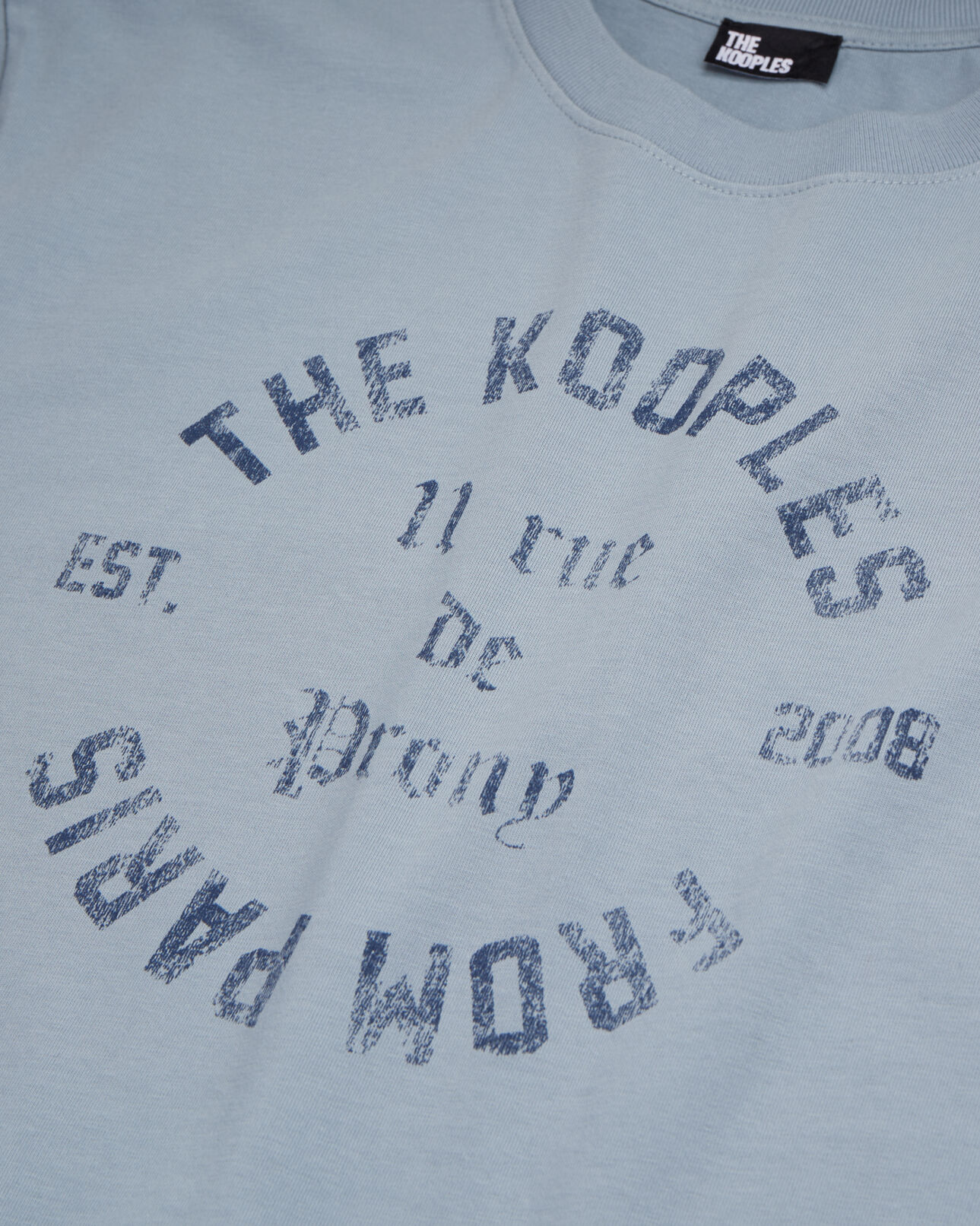 The Kooples MEN BLUE GREY light blue t-shirt with 11 rue de prony serigraphy