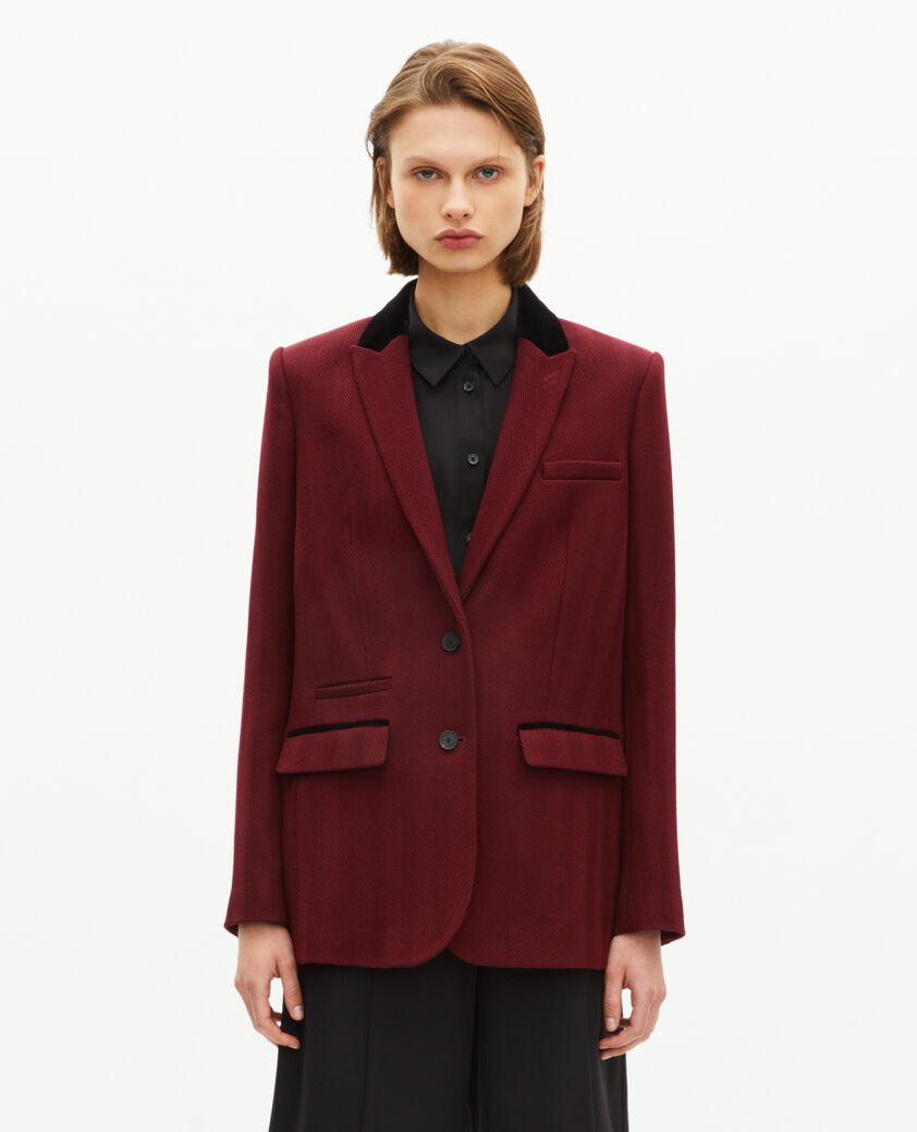 The Kooples WOMEN WINE RED jacket with burgundy velvet collar
