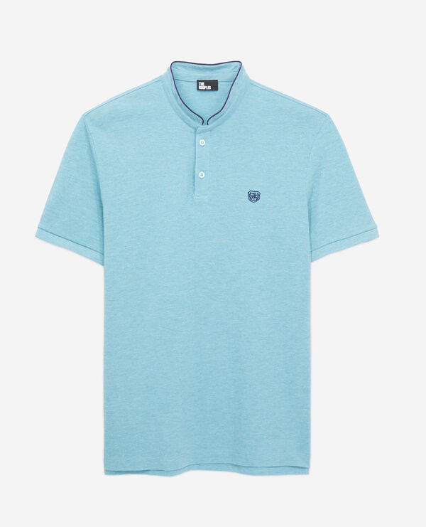 blue officer collar polo shirt