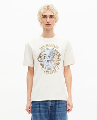 The Kooples MEN LIGHT BEIGE t-shirt with beige dolce vita screen print