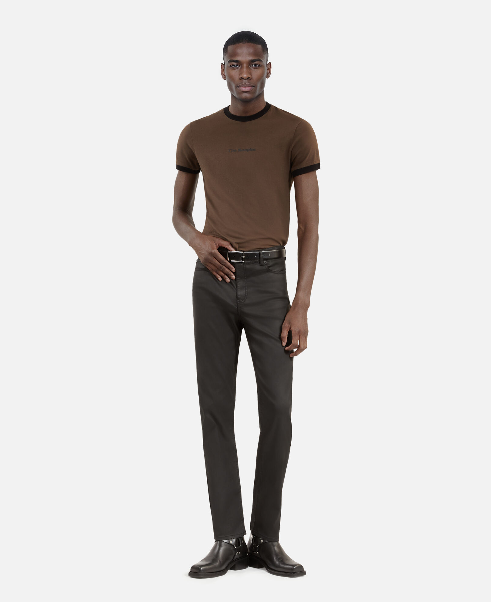The Kooples MEN BLACK black leather-effect straight-cut jeans