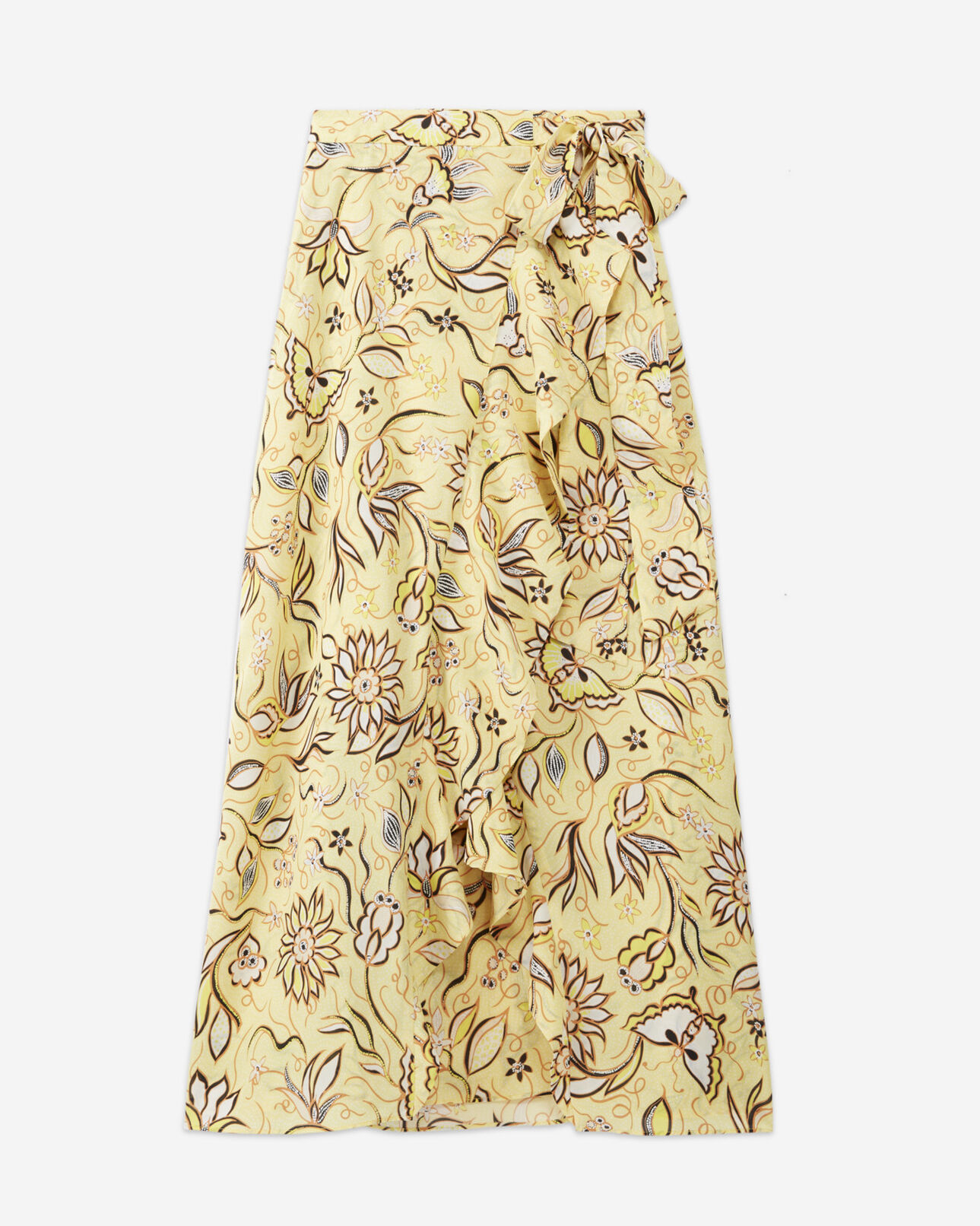 The Kooples FEMME YELLOW jupe longue portefeuille à fleurs jaunes