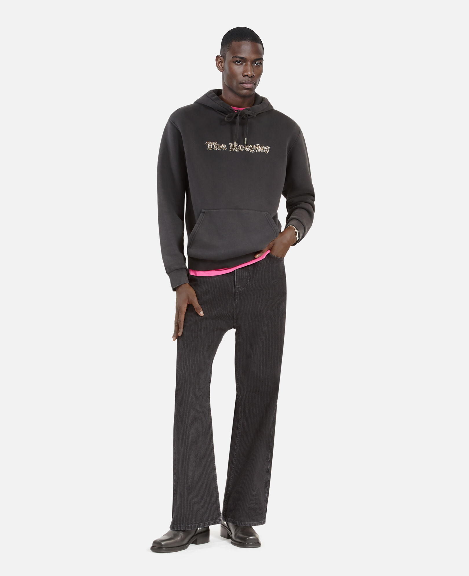 The Kooples HERREN BLACK WASHED schwarzes kapuzensweatshirt mit logo